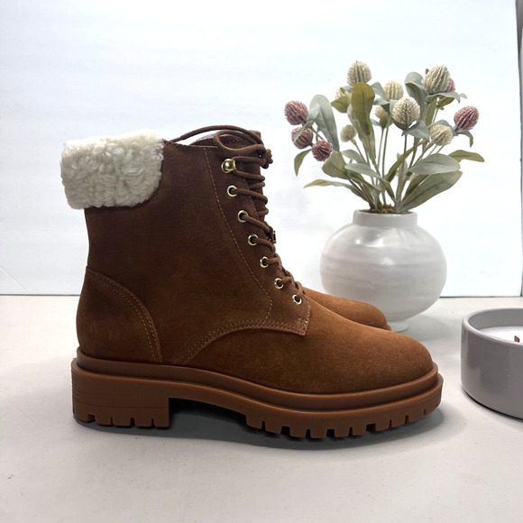 Ralph Lauren Carlee Water Resistant Suede Boots Shearling Brown Women 7.5 NWOB - Picture 3 of 9